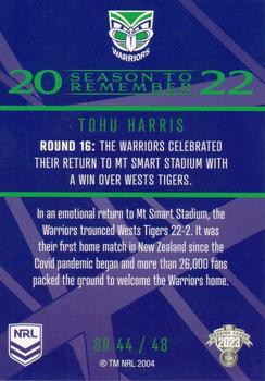2023 NRL Traders Titanium - Season To Remember #SR44 Tohu Harris Back